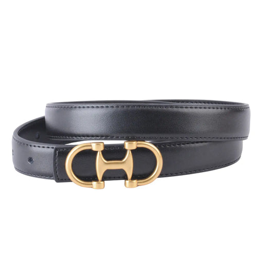 Stitched Clean Leather Belt with Equestrian  Buckle