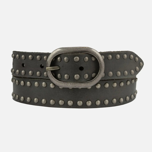 Zwier | Oval Buckle Leather Studded Belt Dark Gray