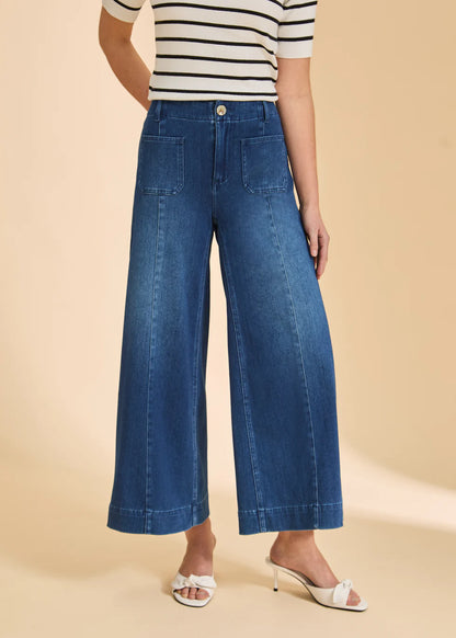Pull-On Wide Crop Denim- Blue Denim