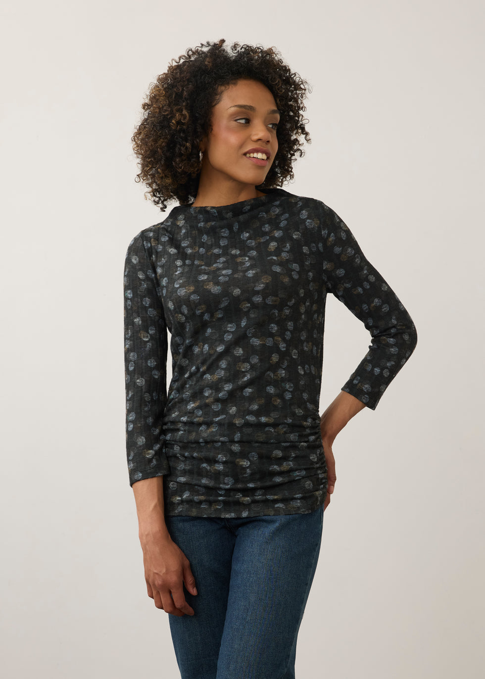Long Sleeve Mock Neck Top, Doppel Dots