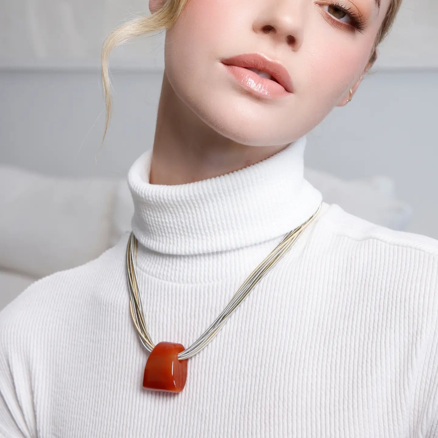 Multi Wire Necklace with Triangular Agate Pendant