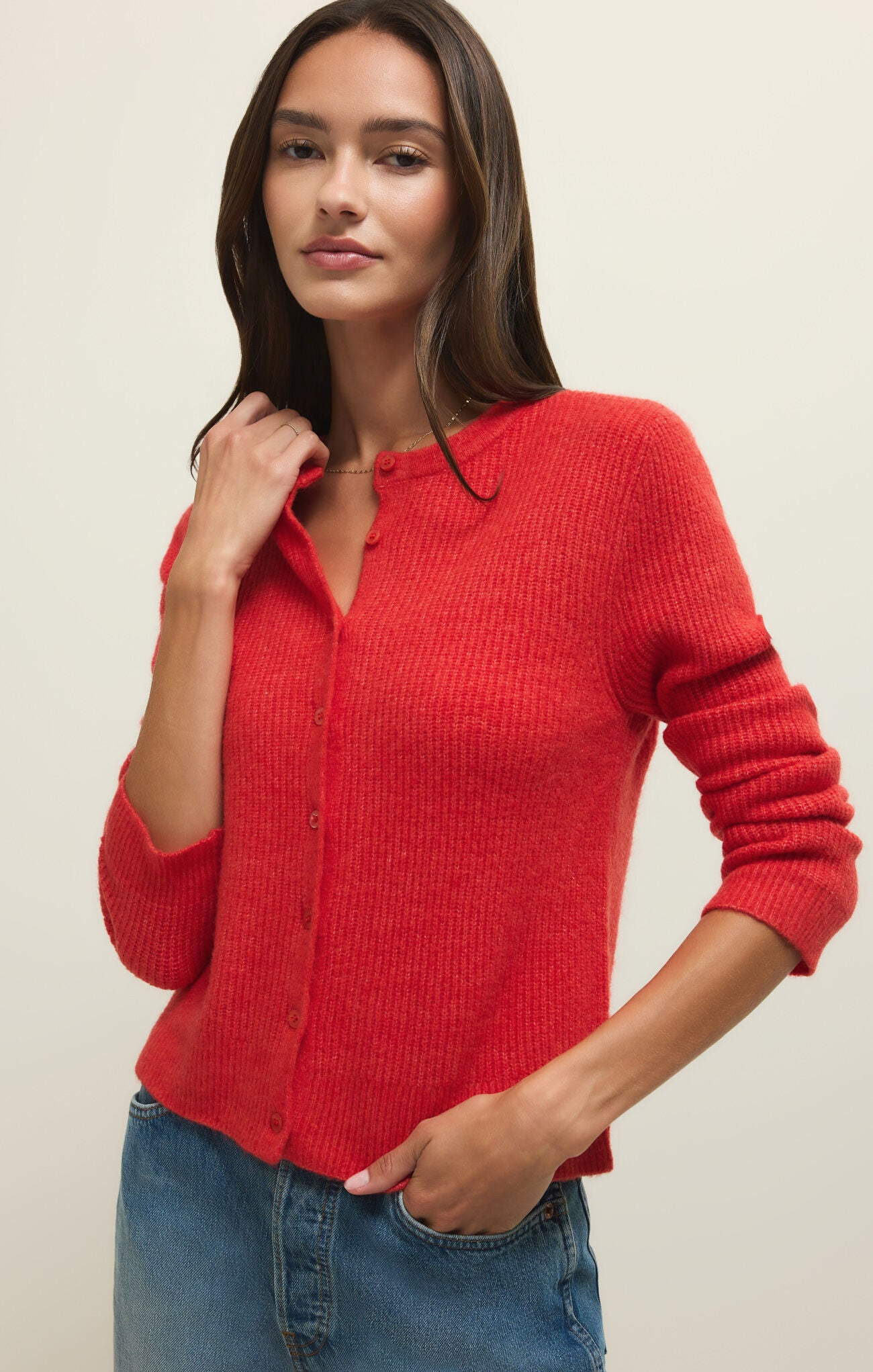 Medina Cozy Rib Cardigan Red Lotus