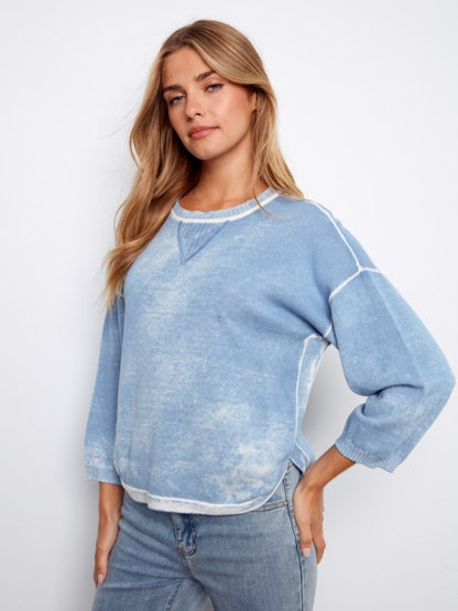 Rounded Hem Cotton Sweater Bluebell