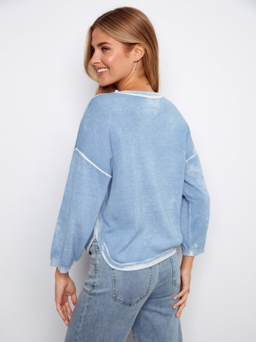 Rounded Hem Cotton Sweater Bluebell