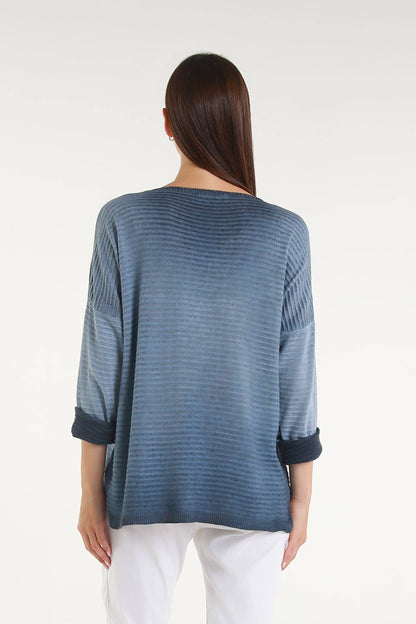 Emilia Metallic Accent Ribbed Knit Top Navy One Size