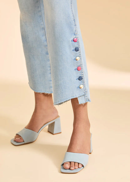 Button Detail Bootcut Crop Jeans
