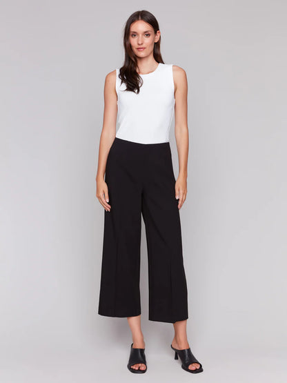 Cropped Side Zipper / Wide Leg Pants - Black
