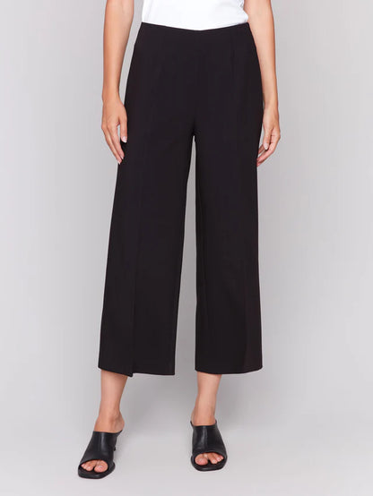 Cropped Side Zipper / Wide Leg Pants - Black