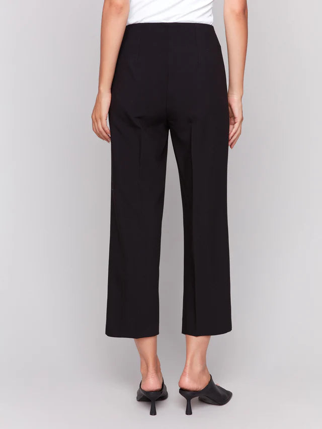Cropped Side Zipper / Wide Leg Pants - Black