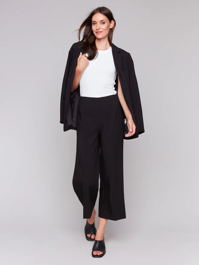 Cropped Side Zipper / Wide Leg Pants - Black