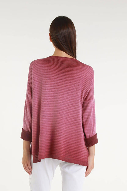 Emilia Metallic Accent Ribbed Knit Top Dark Wine