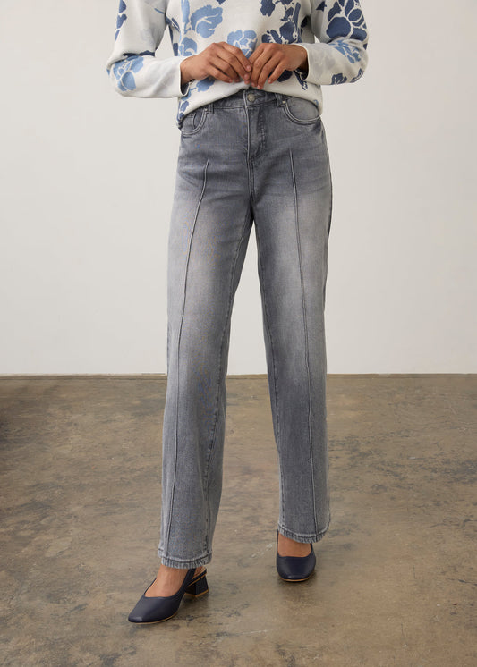 Olivia Pintuck Wide Leg Denim, Blue Gray