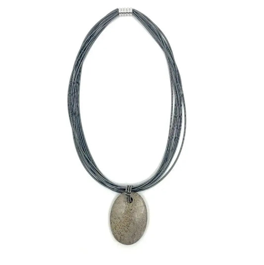 Slate Piano Wire Necklaces with Jasper Pendant