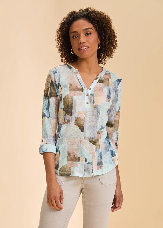 3/4 Sleeve Henley Top- Coppertone