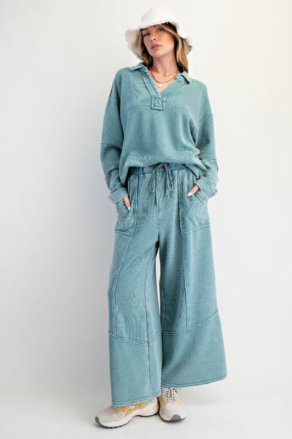 Textured Mineral Washed Flare Pants