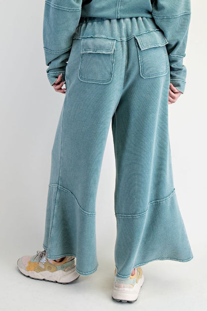 Textured Mineral Washed Flare Pants