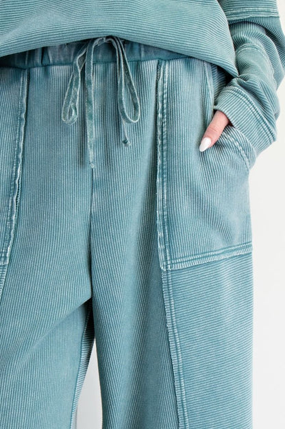 Textured Mineral Washed Flare Pants