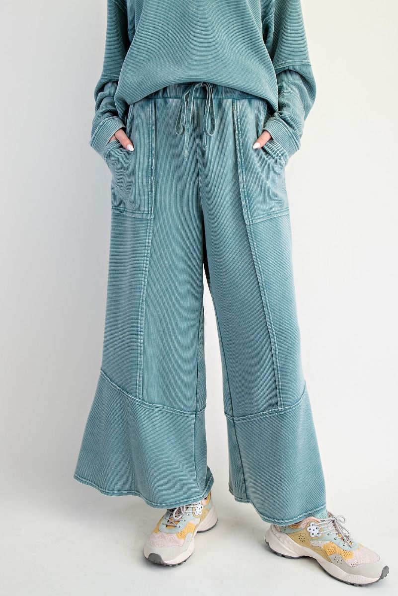 Textured Mineral Washed Flare Pants
