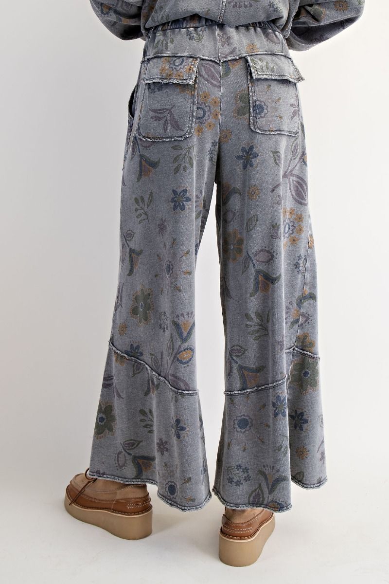 FLORAL PRINTED WASHED TERRY PANTS