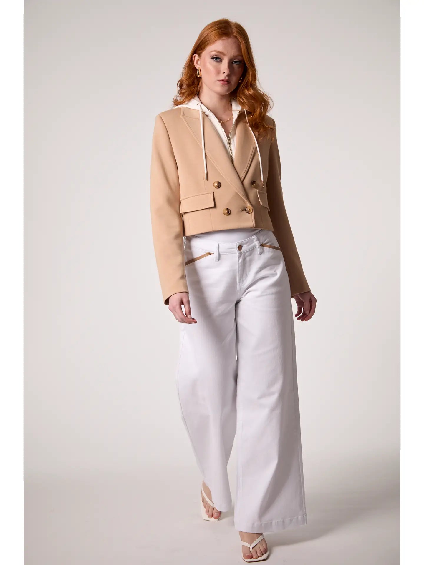 Chloe Cropped Hooded Blazer- Camel