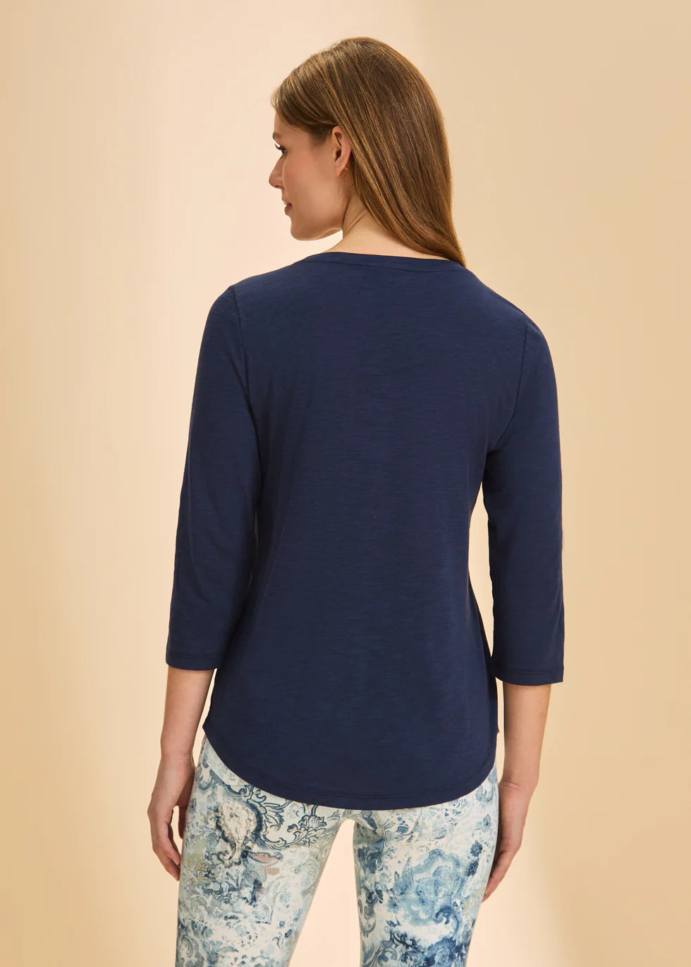 3/4 Sleeve V-Neck Top- Navy