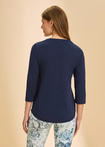 3/4 Sleeve V-Neck Top- Navy