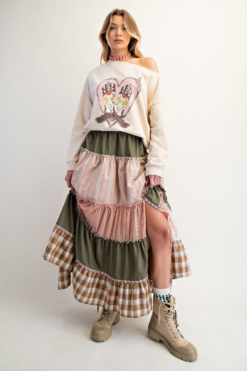 Western Graphic Off-Shoulder Sweatshirt