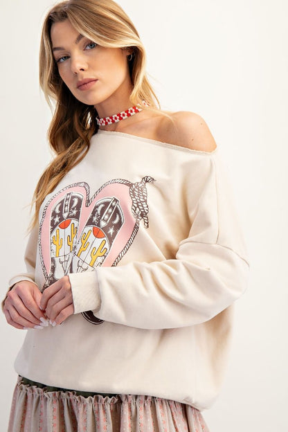 Western Graphic Off-Shoulder Sweatshirt