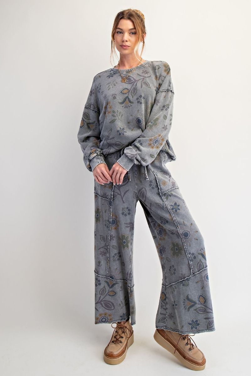 FLORAL PRINT WASHED TERRY PULLOVER