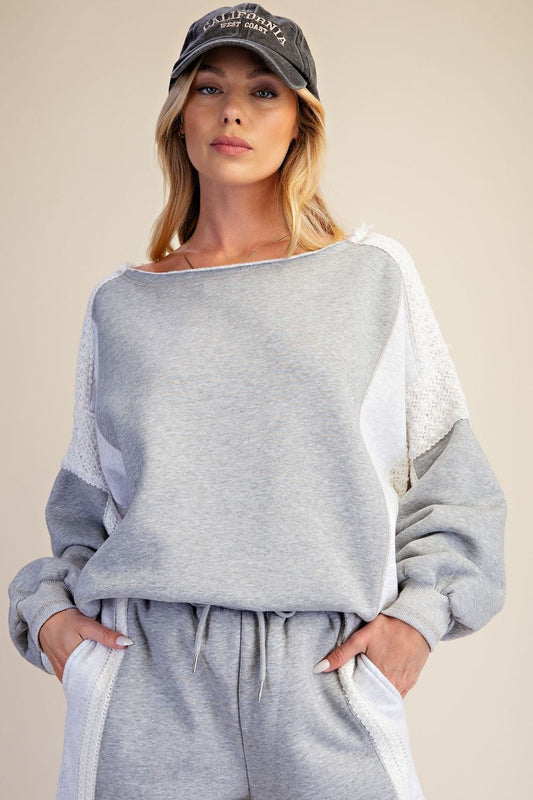 CROCHET MIX TERRY KNIT TOP