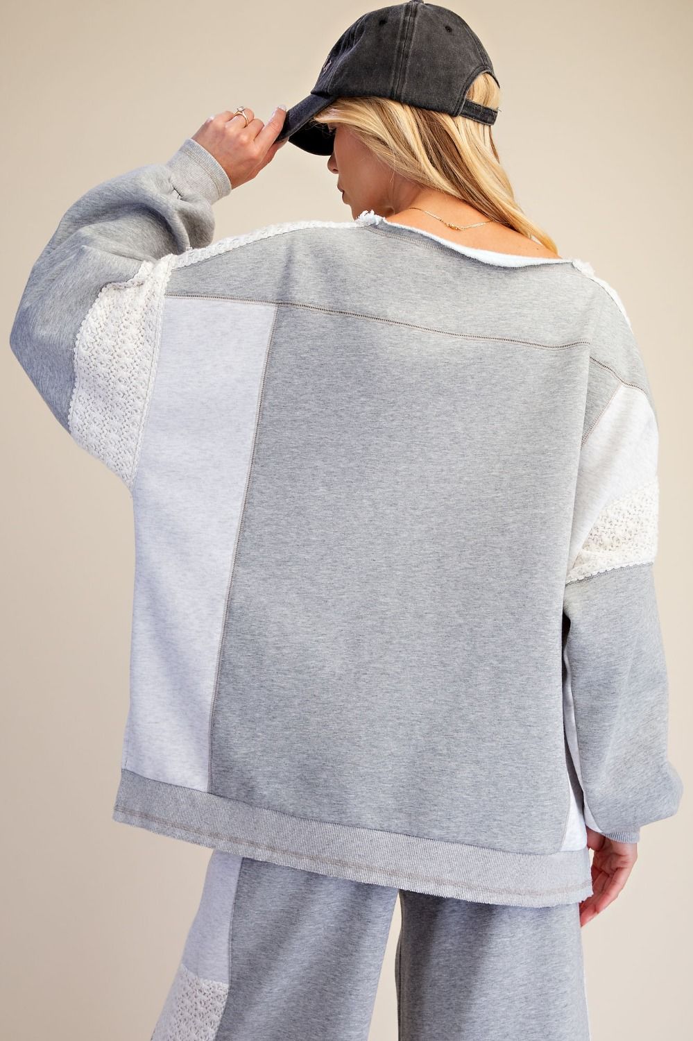 CROCHET MIX TERRY KNIT TOP