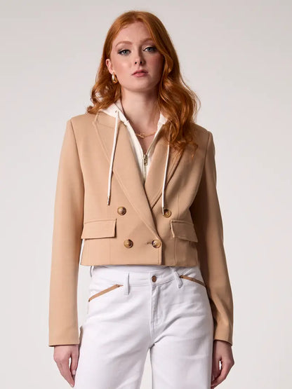 Chloe Cropped Hooded Blazer- Camel