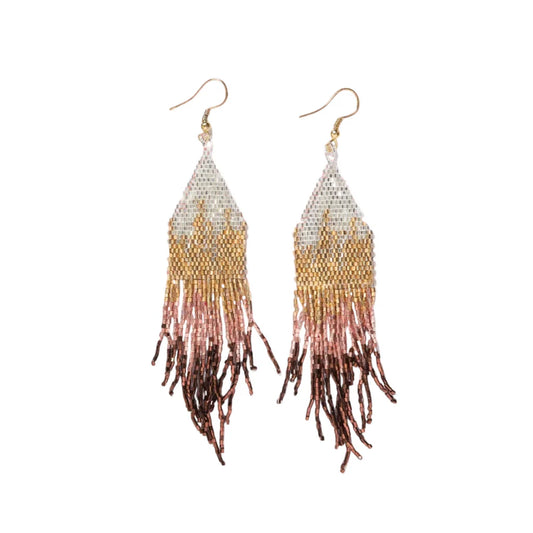 Claire Ombre Beaded Fringe Earrings Mixed Metallic