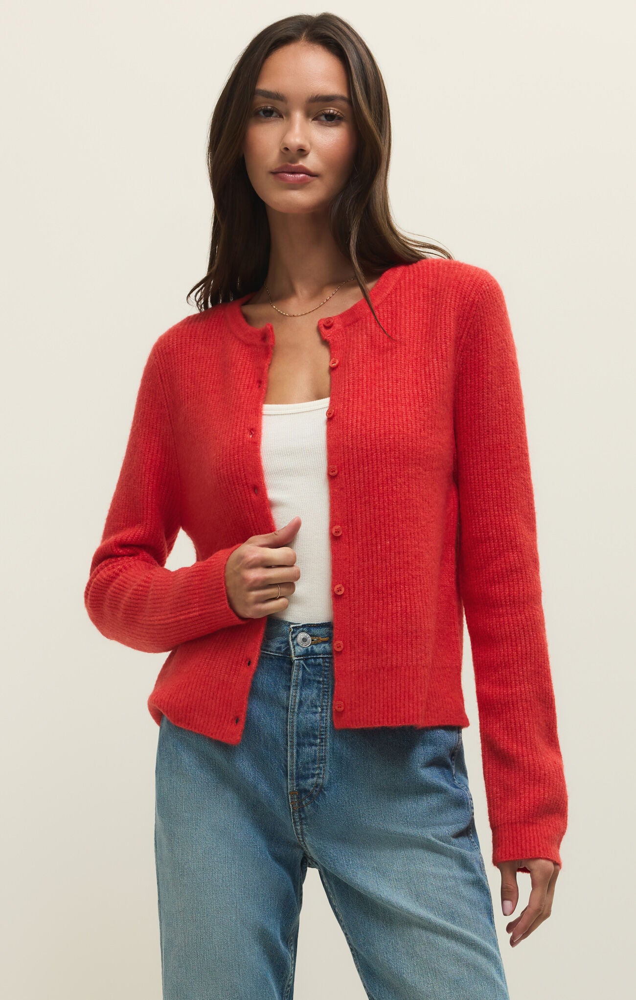 Medina Cozy Rib Cardigan Red Lotus