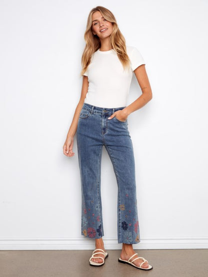 Floral Embroidered Straight Leg Jeans