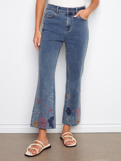 Floral Embroidered Straight Leg Jeans