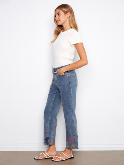 Floral Embroidered Straight Leg Jeans