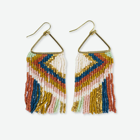 Paige Ascending Blocks Beaded Fringe Earrings Desert