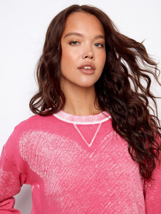 Rounded Hem Cotton Sweater Fuchsia