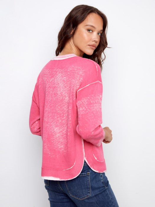 Rounded Hem Cotton Sweater Fuchsia
