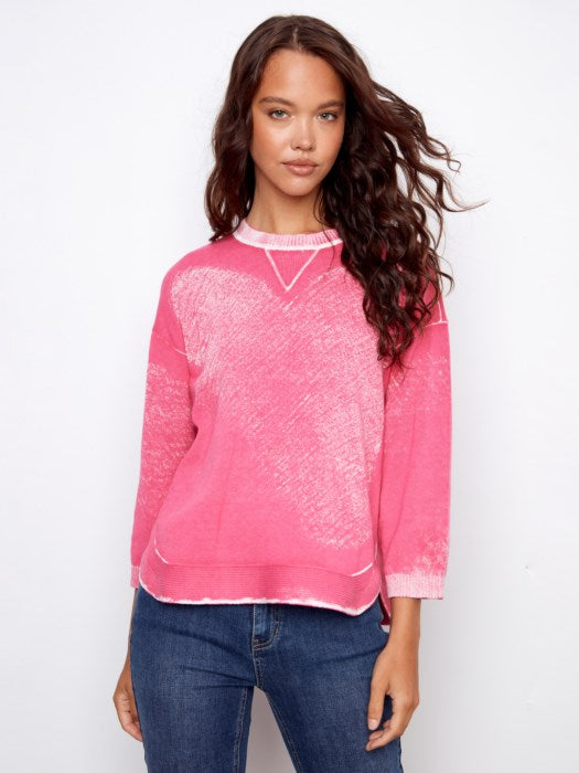 Rounded Hem Cotton Sweater Fuchsia