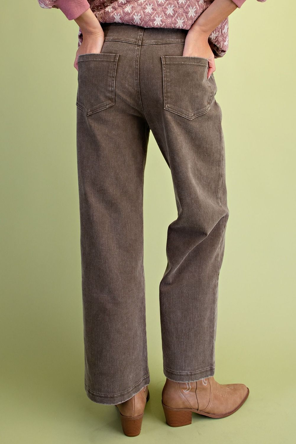 WASHED STRETCH TWILL PANTS OLIVE