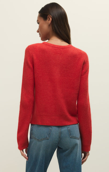 Medina Cozy Rib Cardigan Red Lotus