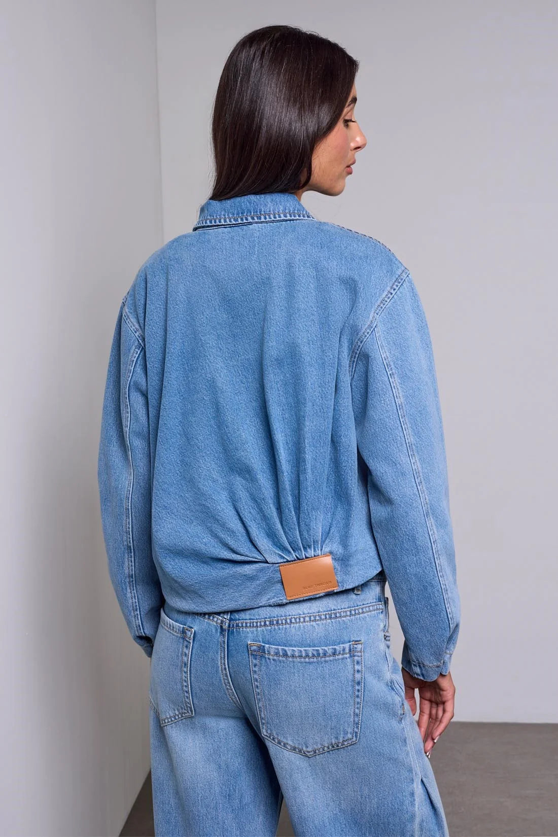 BLUE THREAD Bubble Hem Zip-Front Denim Jacket
