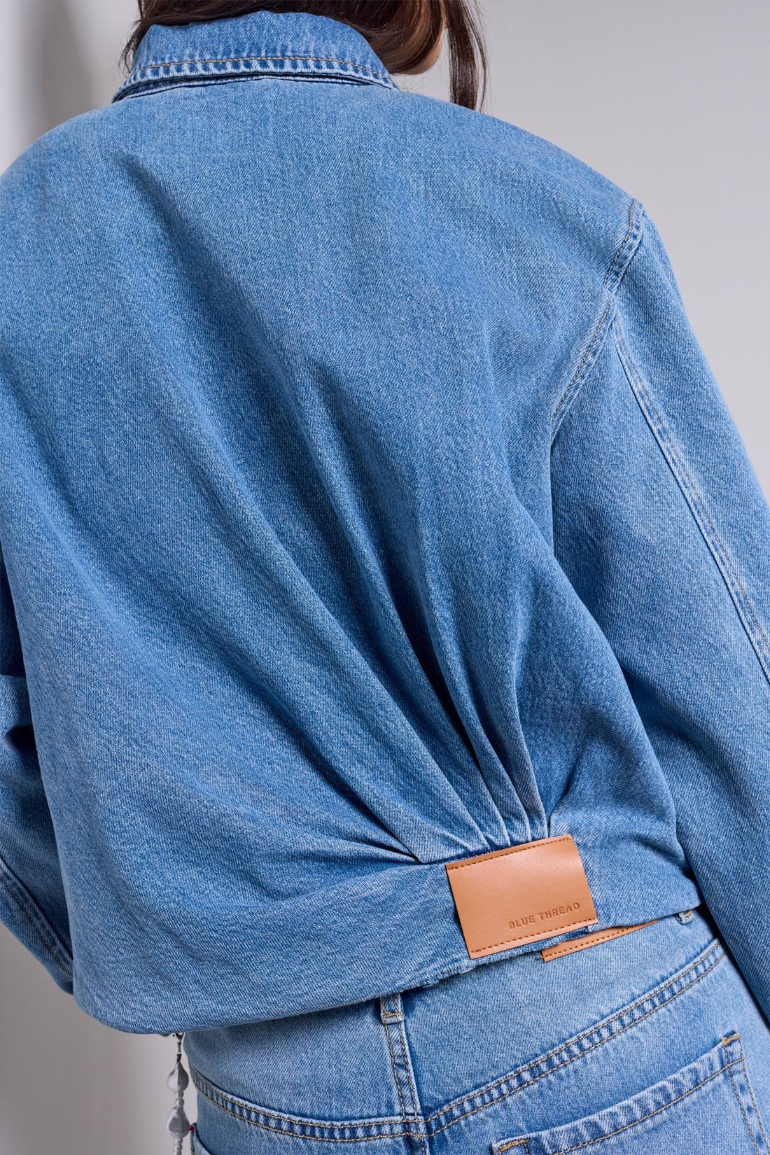 BLUE THREAD Bubble Hem Zip-Front Denim Jacket