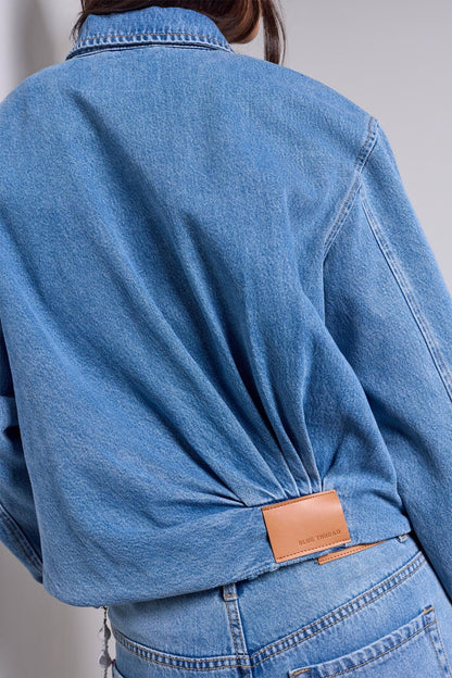 BLUE THREAD Bubble Hem Zip-Front Denim Jacket