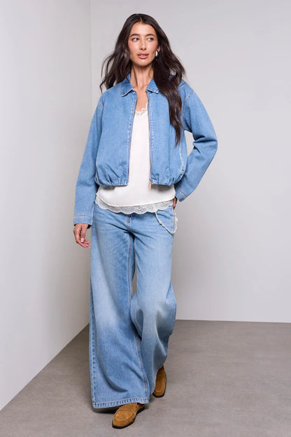 BLUE THREAD Bubble Hem Zip-Front Denim Jacket
