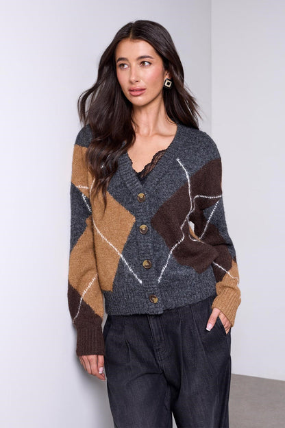 BLUE THREAD Diamond Pattern Button Front Knit Cardigan