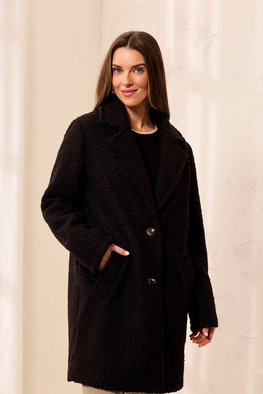 Boucle Single Breast Button-Front Coat