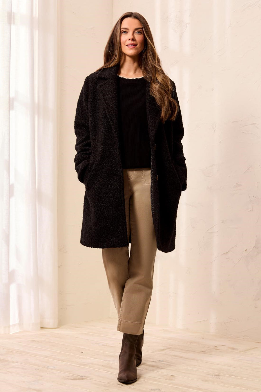 Boucle Single Breast Button-Front Coat